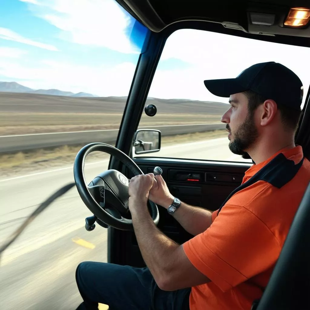 Homme conduisant un camion