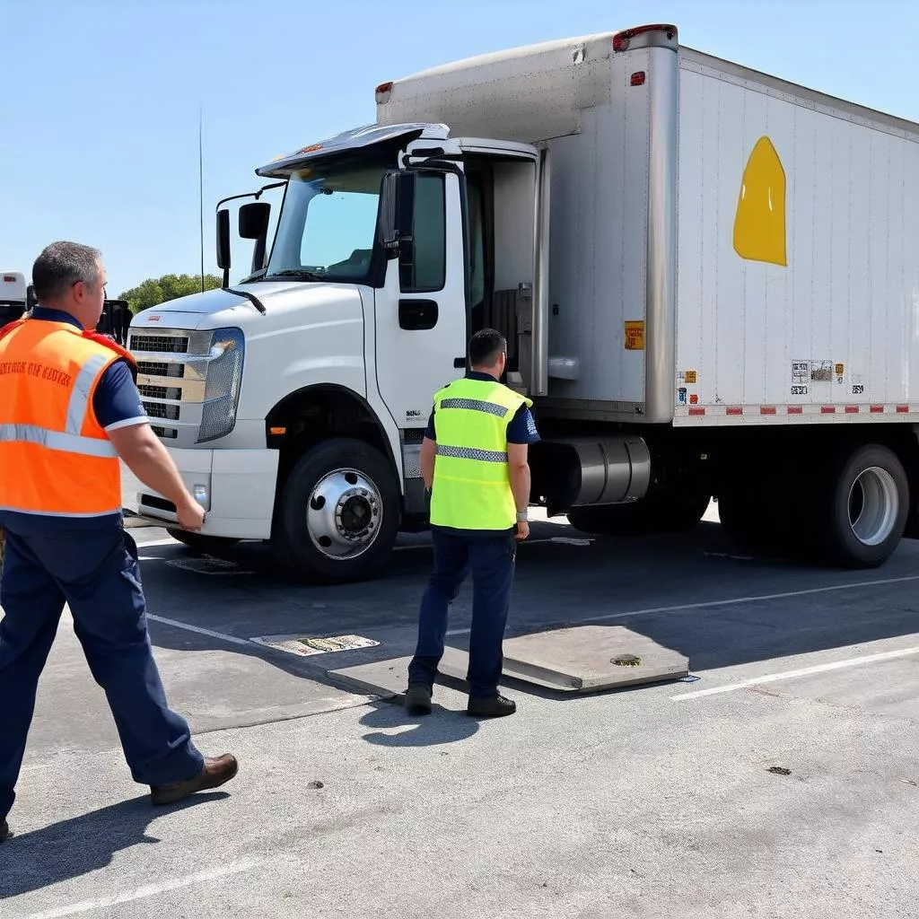 Attendant parking a truck