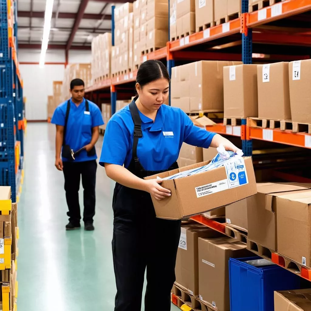 Nhân viên đang kiểm tra hàng hóa