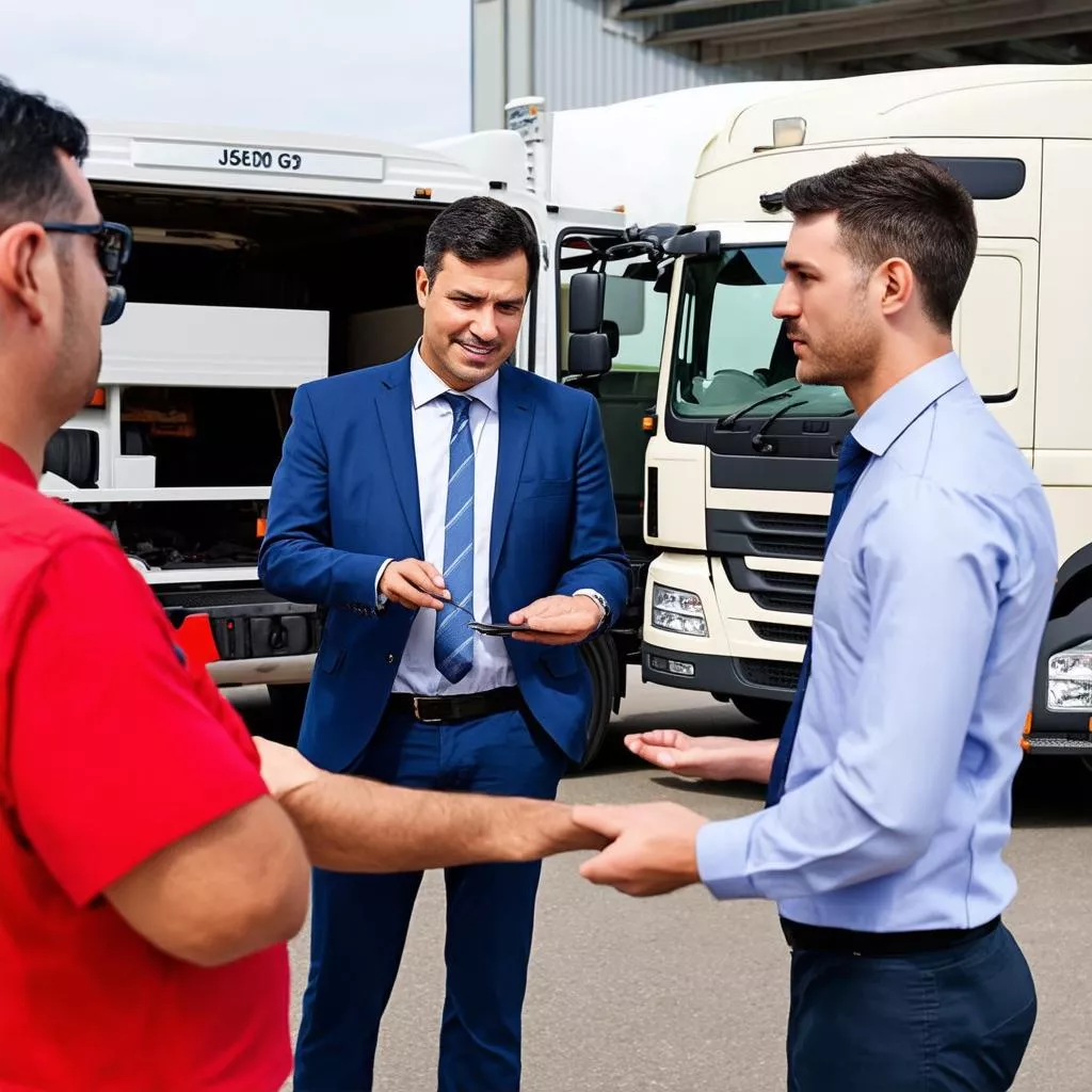 Nhân viên tư vấn khách hàng chọn xe tải