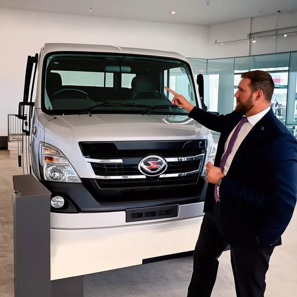 Nhân viên tư vấn khách hàng tại đại lý xe tải