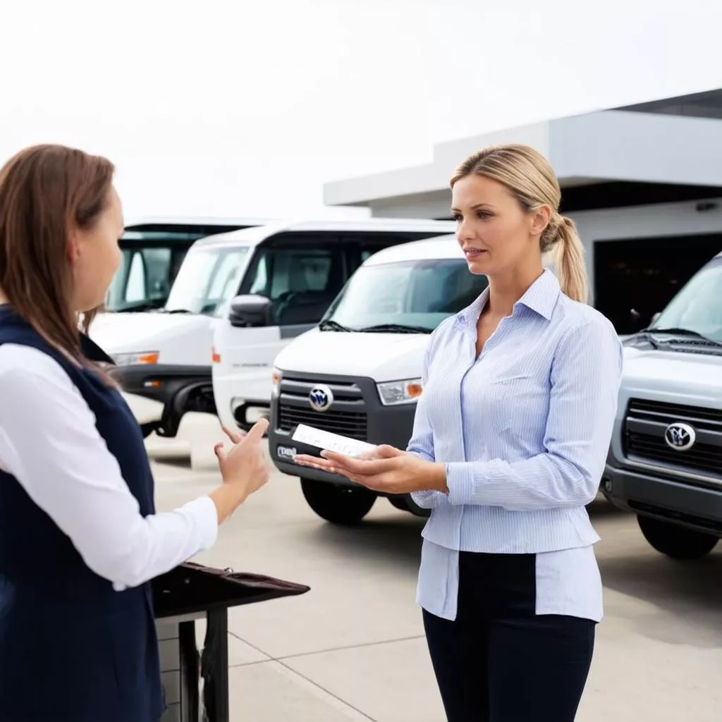 Sales consultant advising on truck purchase
