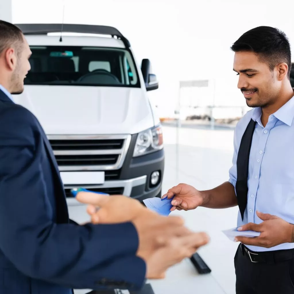 Sales consultant advising on truck financing