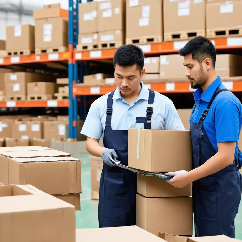 Transportation worker inspecting goods
