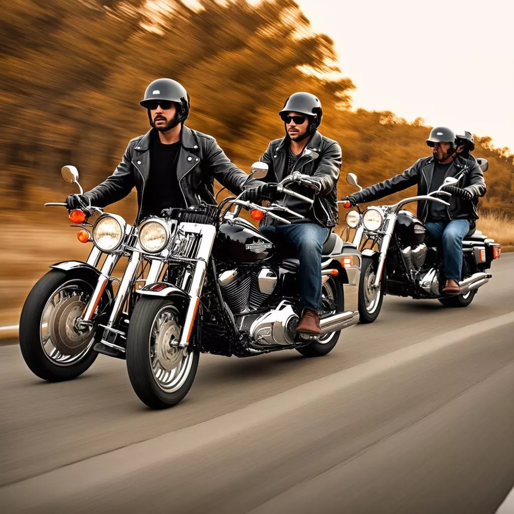 Nhóm biker trên những chiếc Harley Davidson