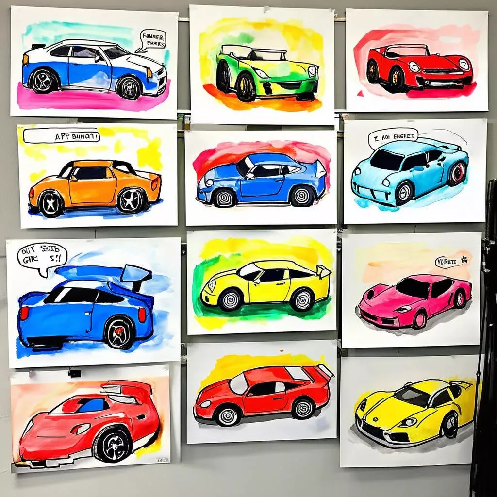 어린이들이 그린 자동차 그림들