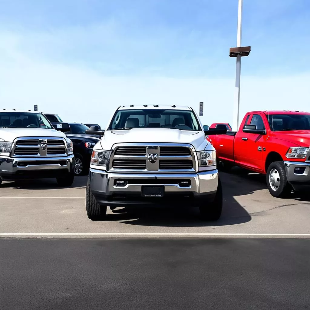 Những chiếc xe tải được bày bán tại đại lý