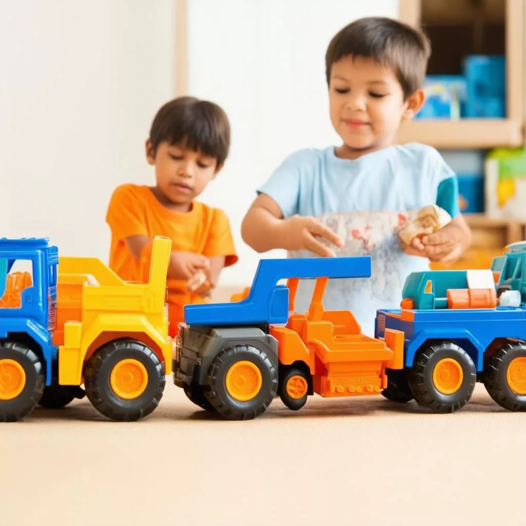 Children playing with toy trucks