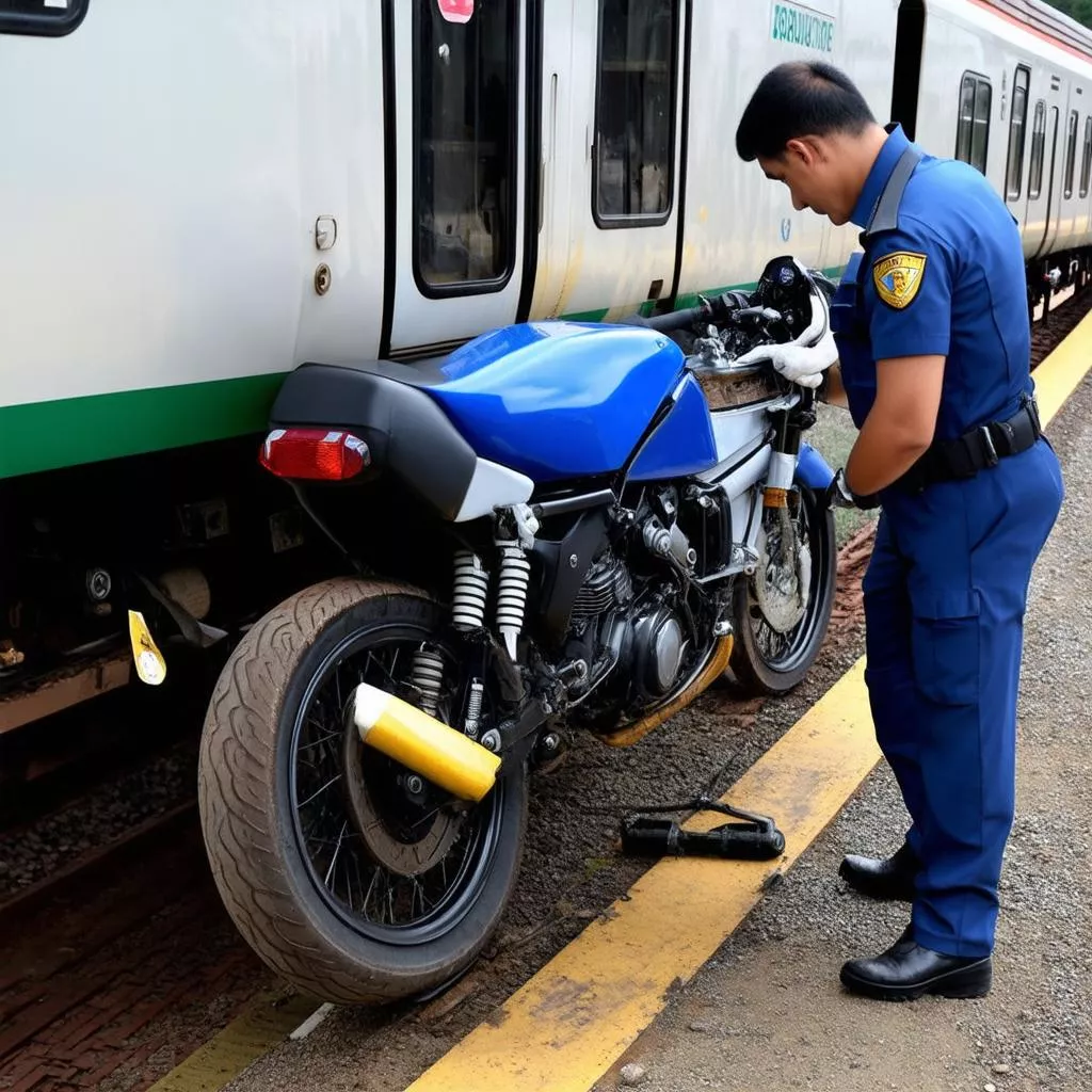 Nhân viên kiểm tra xe máy