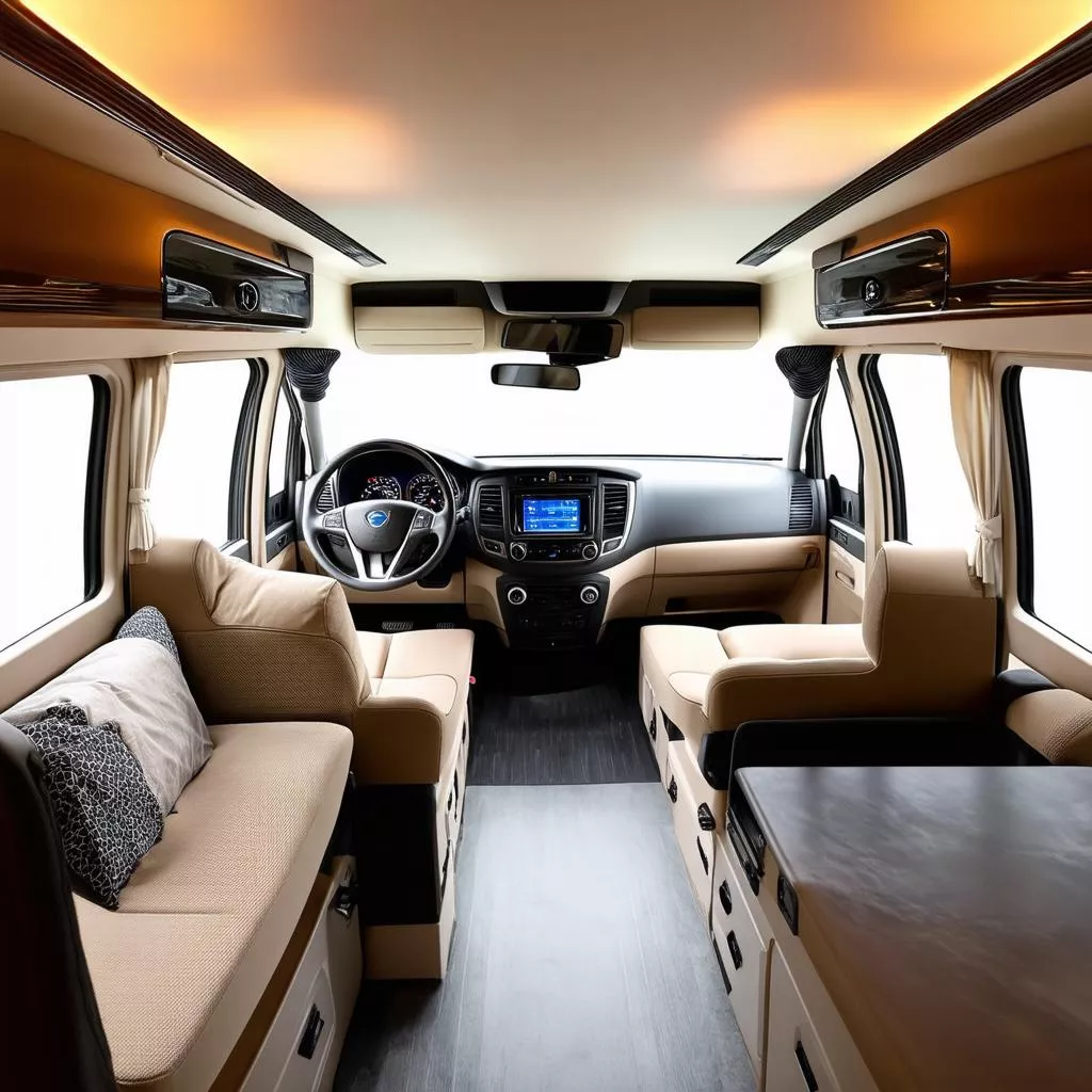 Nội thất xe buýt van gia đình Ninh Hòa tiện nghi