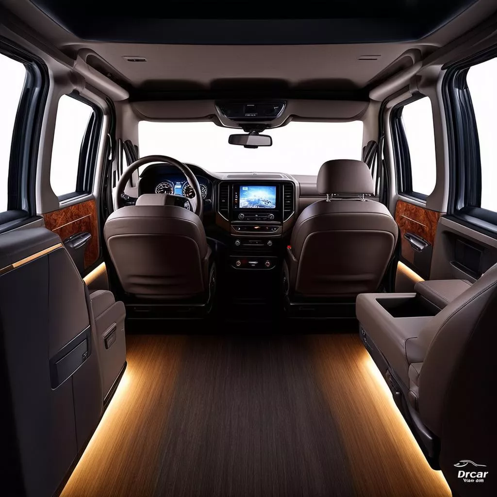 Comfortable and spacious interior of a Dcar Van Anh passenger van, showcasing passenger seats