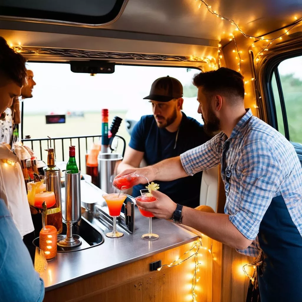 Pha chế cocktail trên xe van quán bar