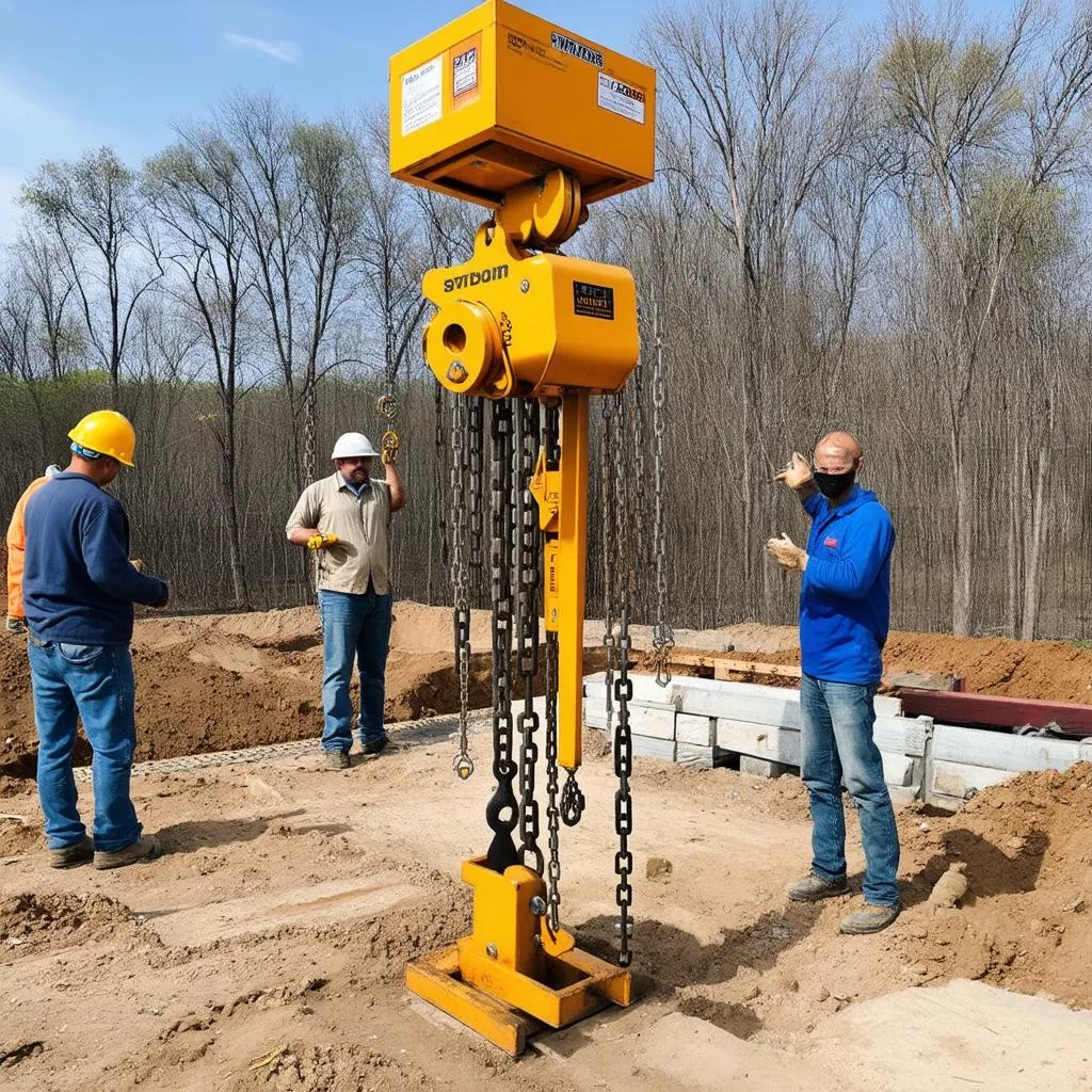 Pha lăng xích kéo tay 5 tấn trong công trình xây dựng