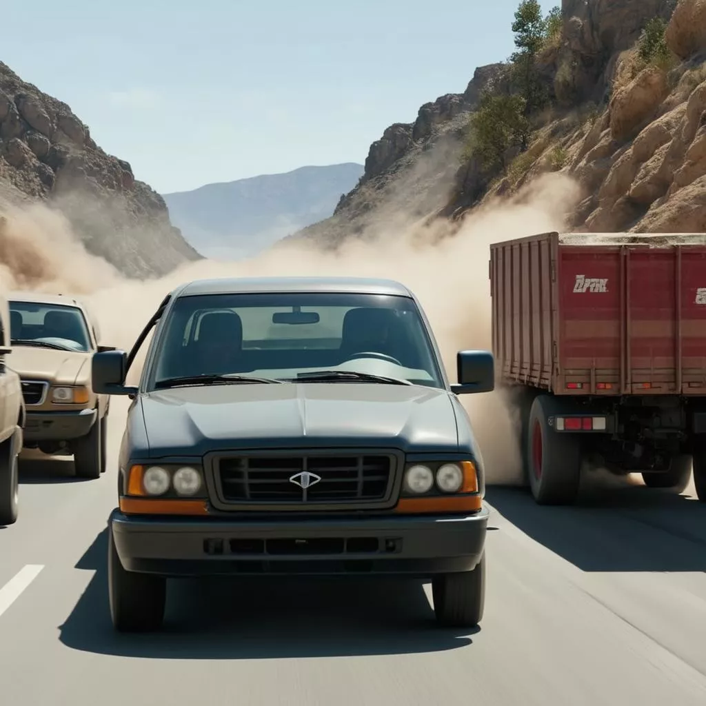 Cảnh rượt đuổi nghẹt thở trong phim hành động với xe tải