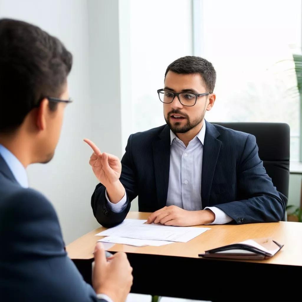 Job candidate being interviewed