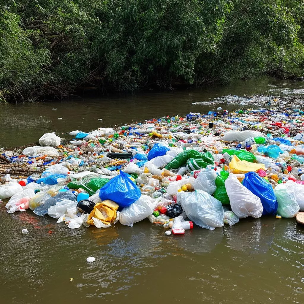 Garbage polluting the To Lich River
