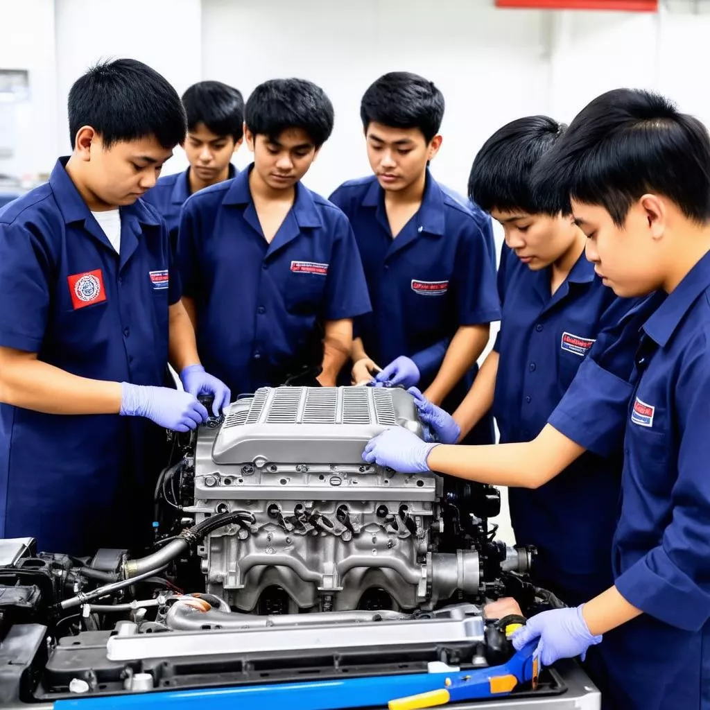 Sinh viên Đại học Kỹ thuật Ô tô Hà Nội đang thực hành