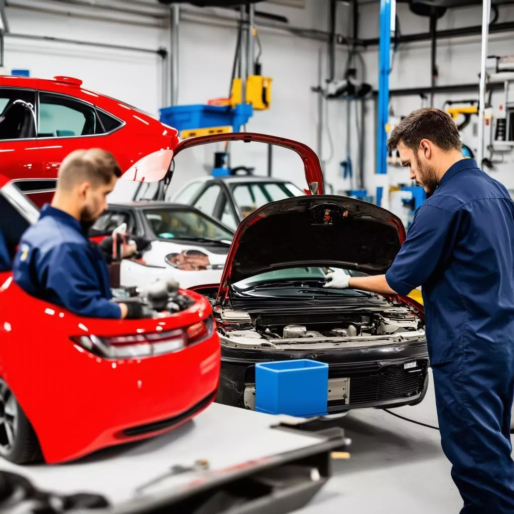 Sinh viên thực hành sửa chữa ô tô