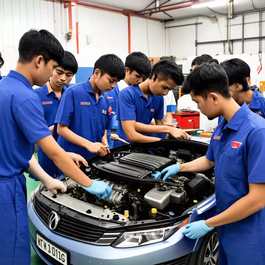 Sinh viên Kỹ thuật ô tô thực hành sửa chữa ô tô