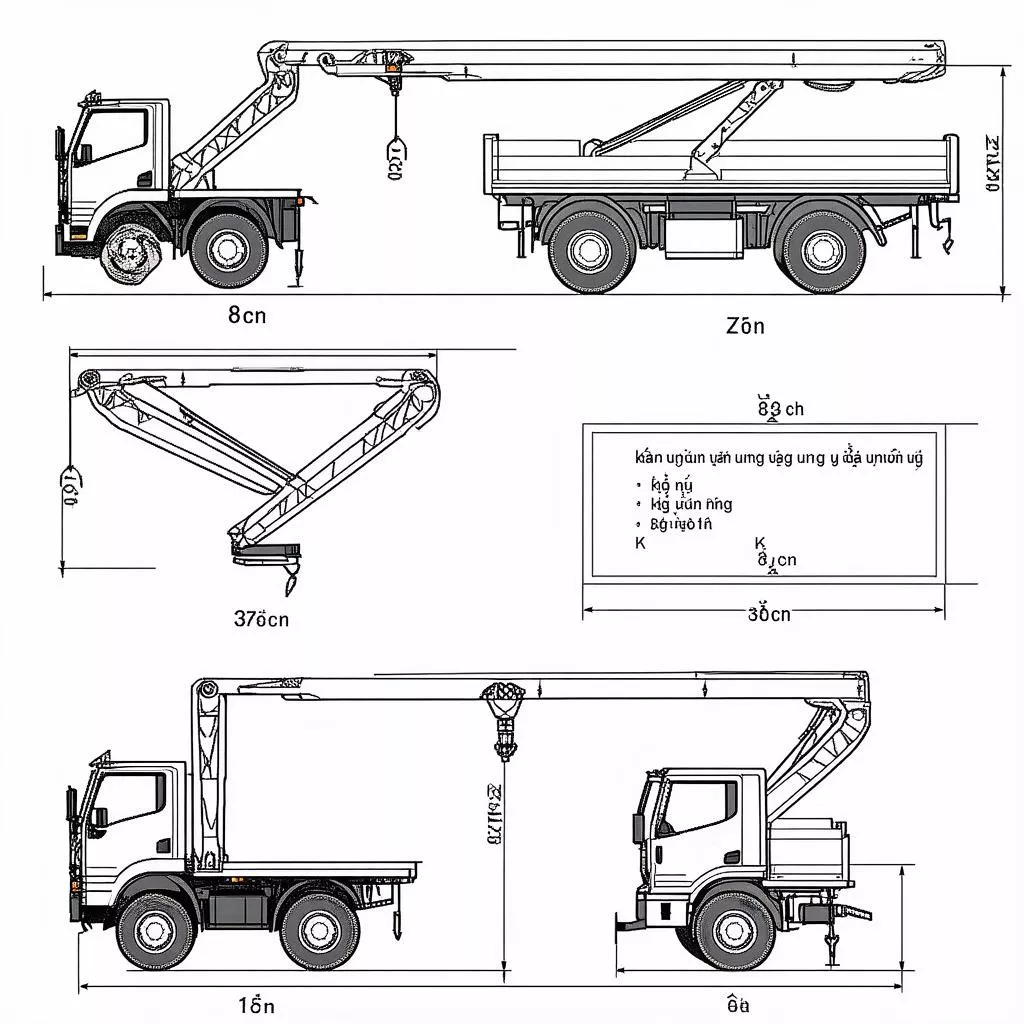 Sơ đồ kích thước xe cẩu 8 tấn