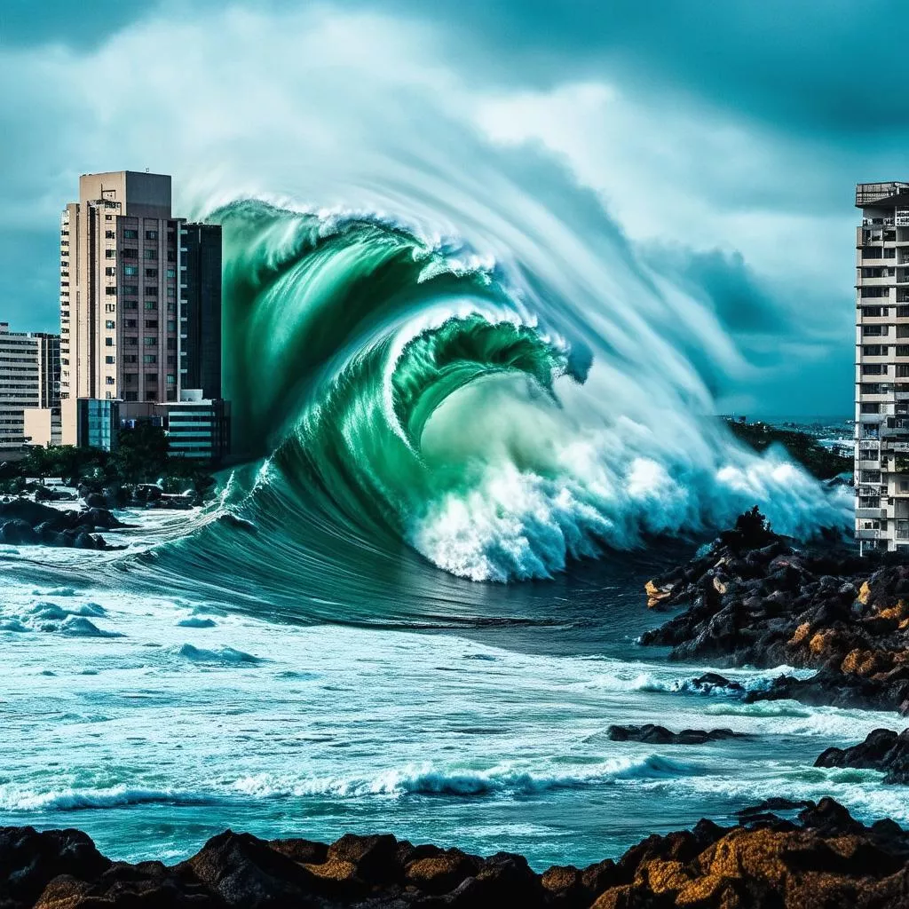 Sóng thần đánh vào thành phố