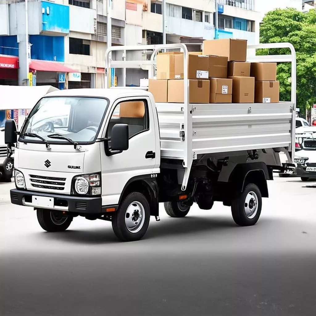Mini camion Suzuki che trasporta scatole di cartone