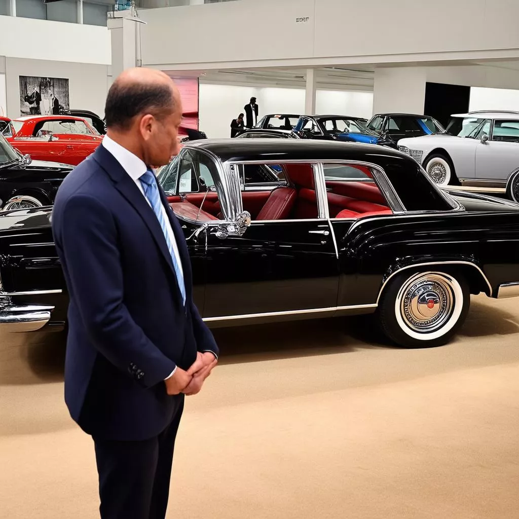 Người đàn ông đang xem xe cổ