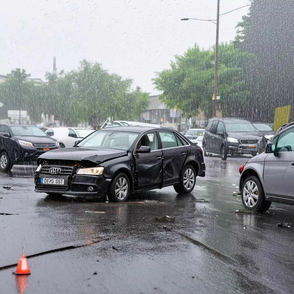 Car accident in the rain
