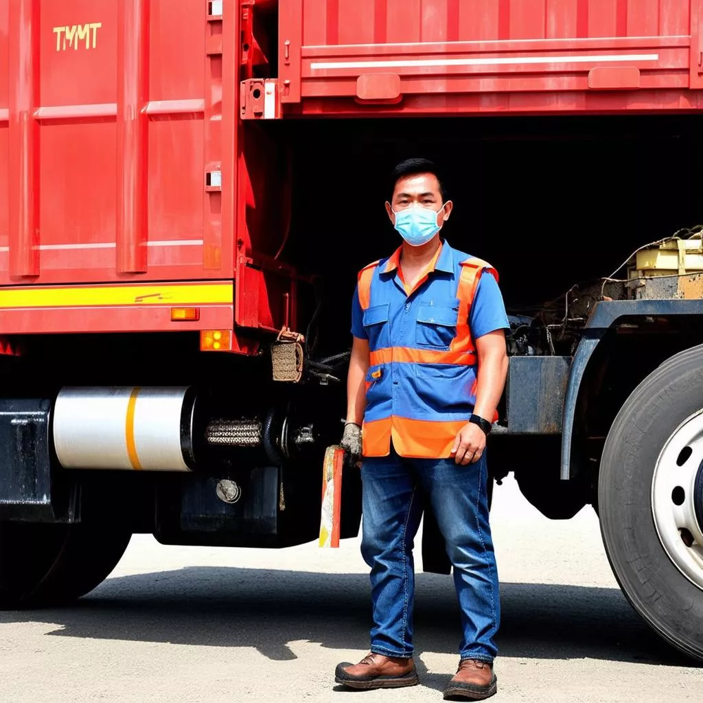 Tài xế Cửu Long TMT 8 tấn chờ hàng