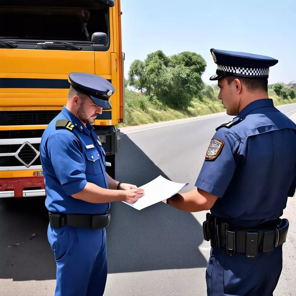 Tài xế đang kiểm tra giấy tờ