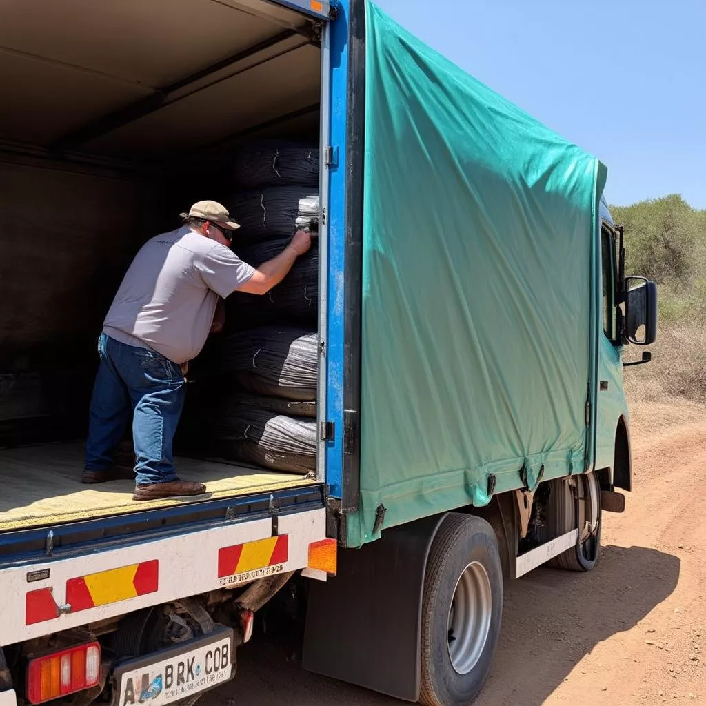 Driver inspecting cargo