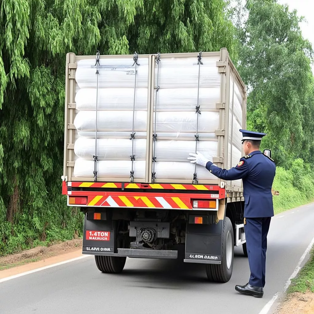 Driver inspecting cargo on a truck