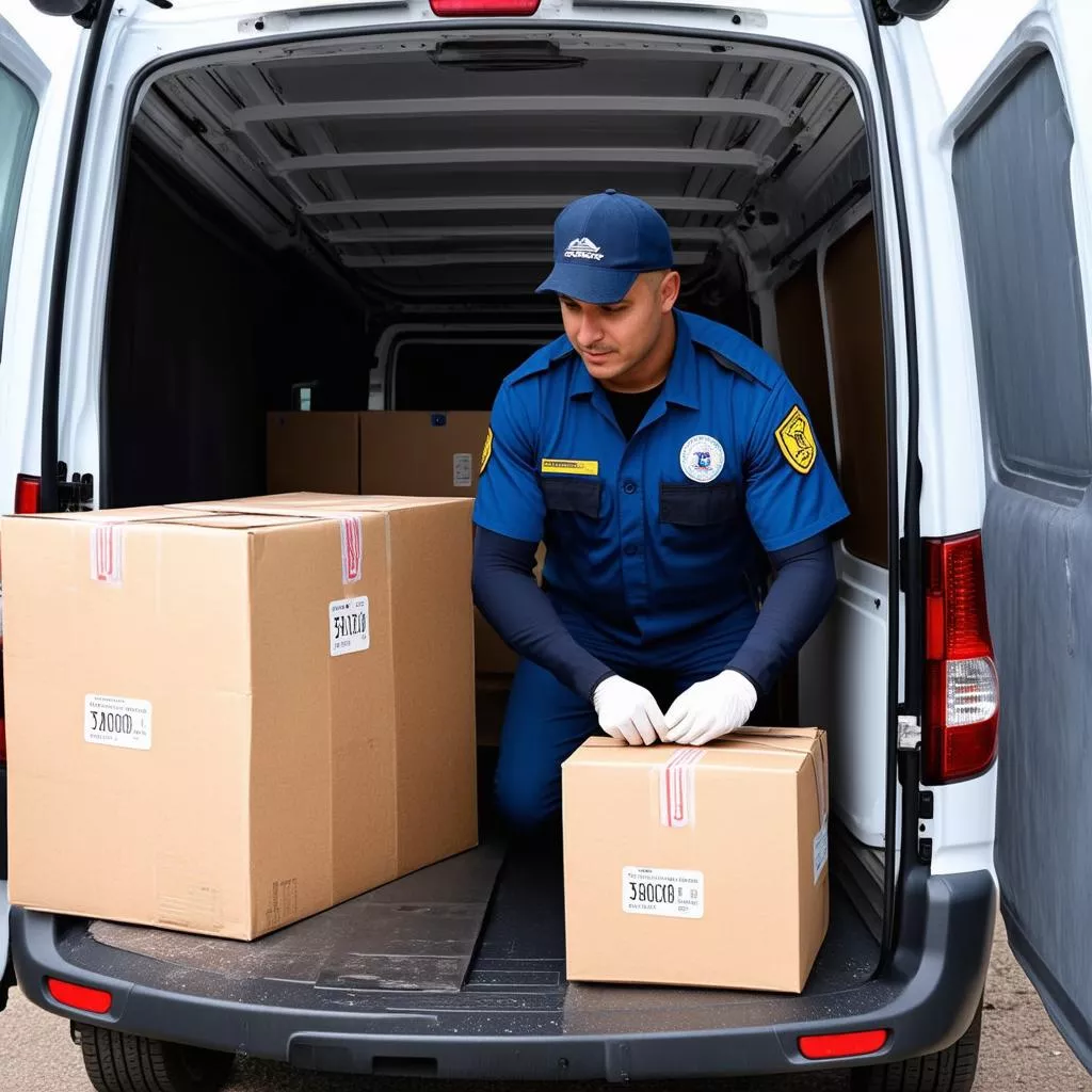 Tài xế đang kiểm tra hàng hóa