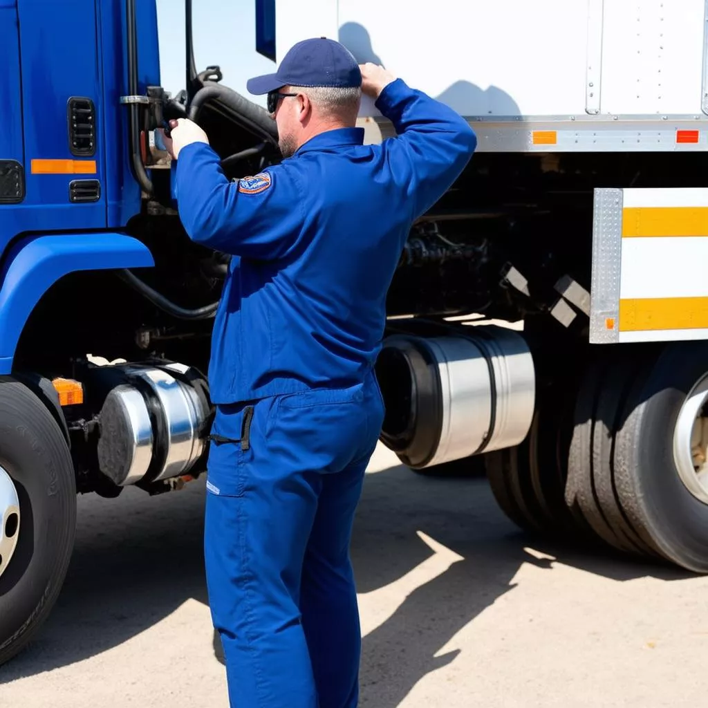 Driver inspecting a 20-ton truck