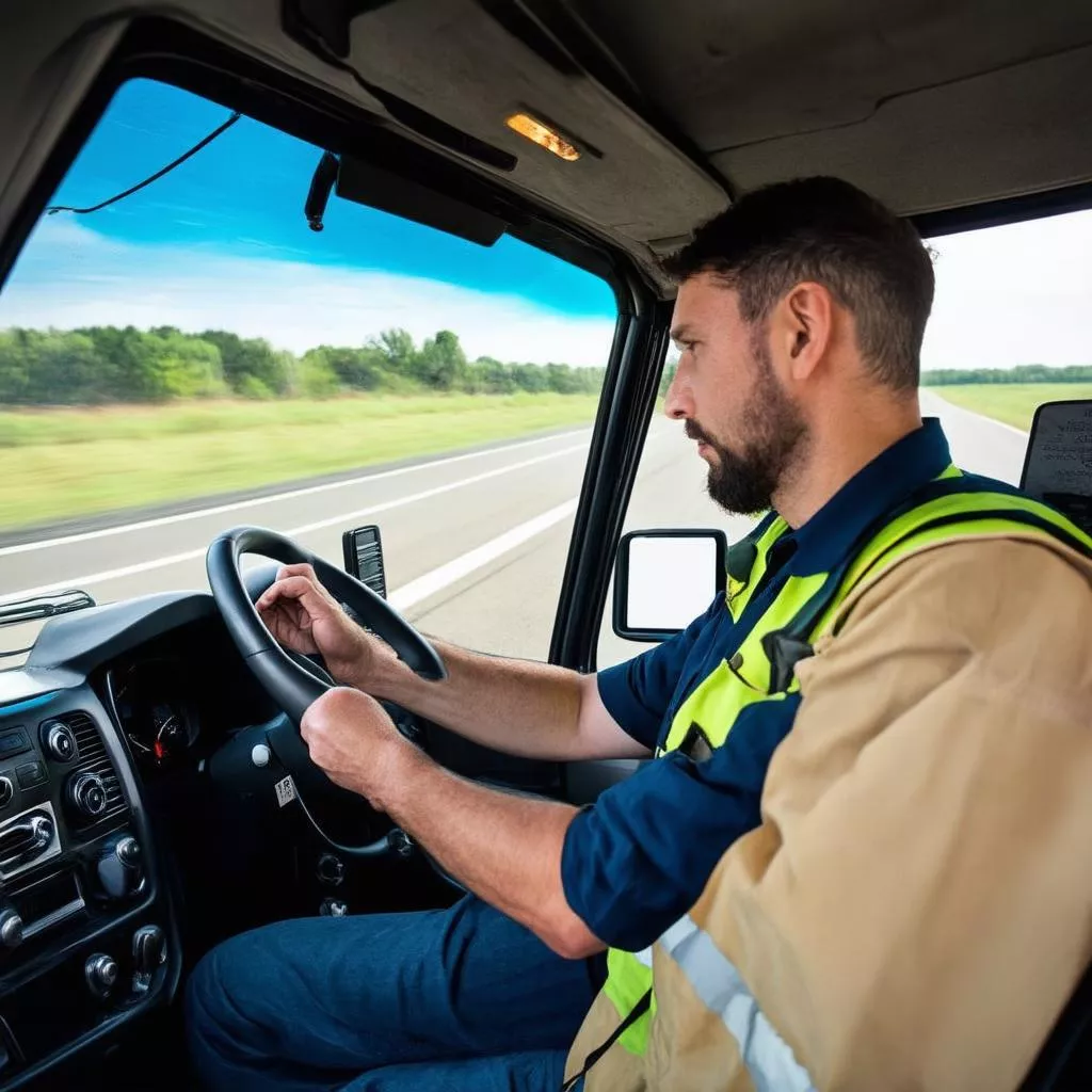 Tài xế đang kiểm tra xe tải