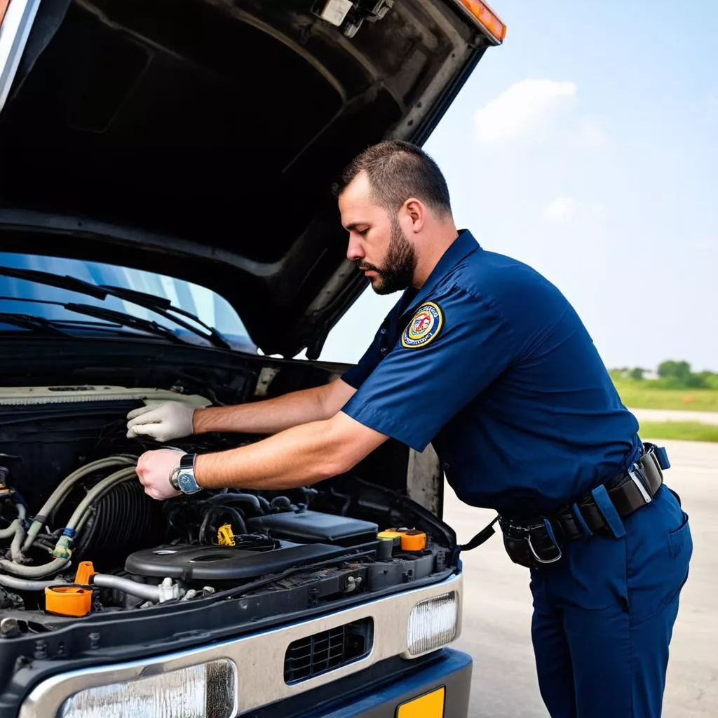 Driver Inspecting a Truck