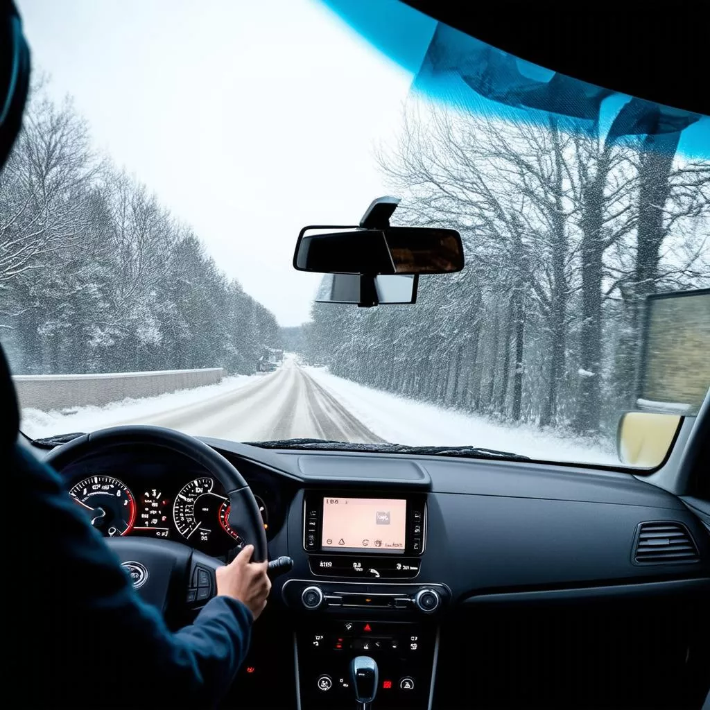 ड्राइवर कार में डिफॉगर का उपयोग कर रहा है