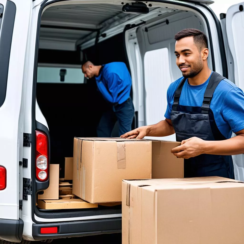 tài xế đang vận chuyển hàng hóa