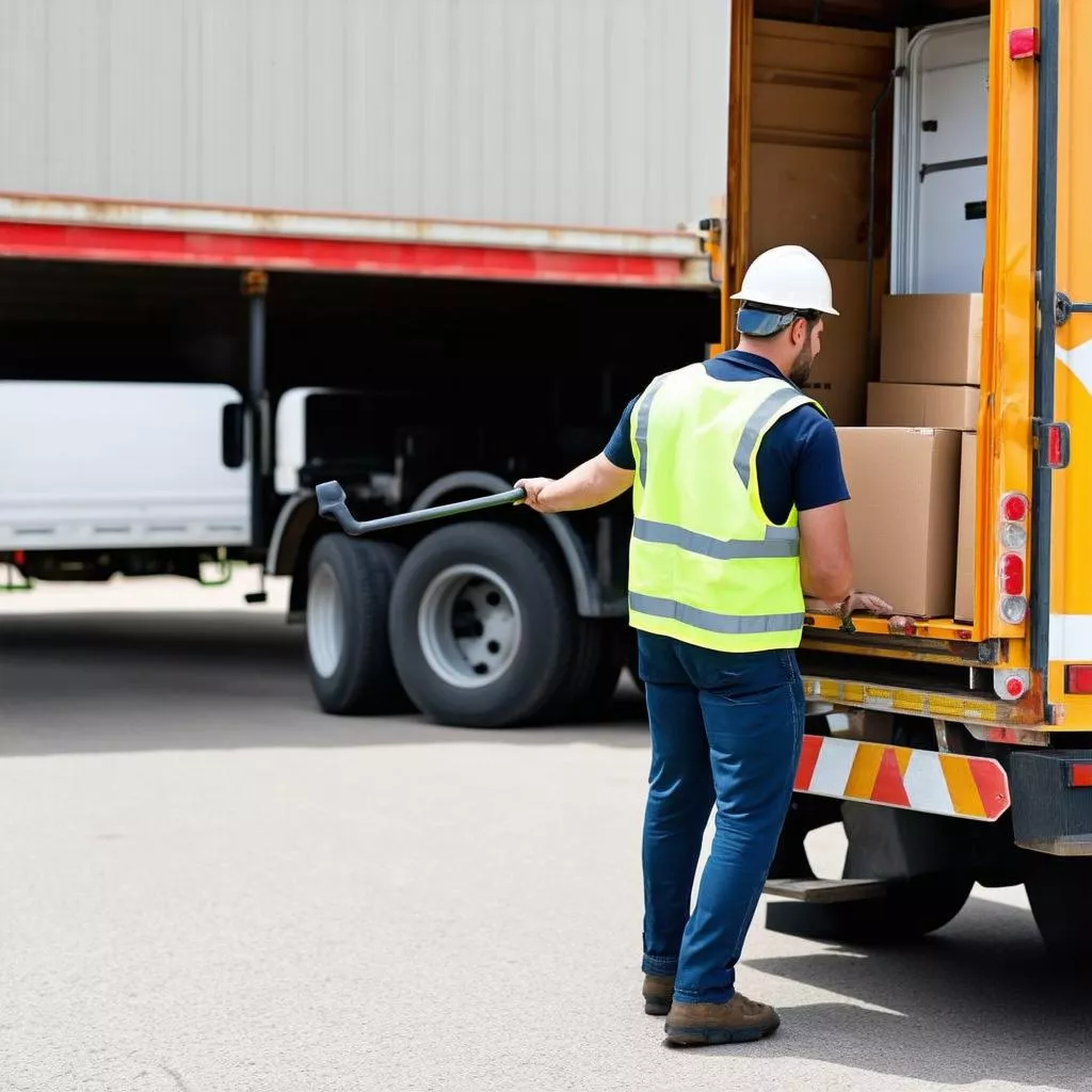 Tài xế đang vận chuyển hàng hóa