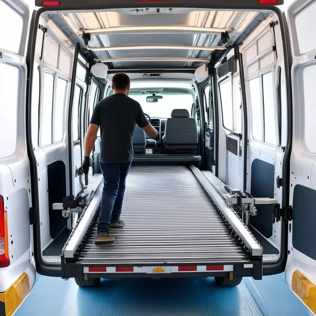 Driver operating the roller conveyor system