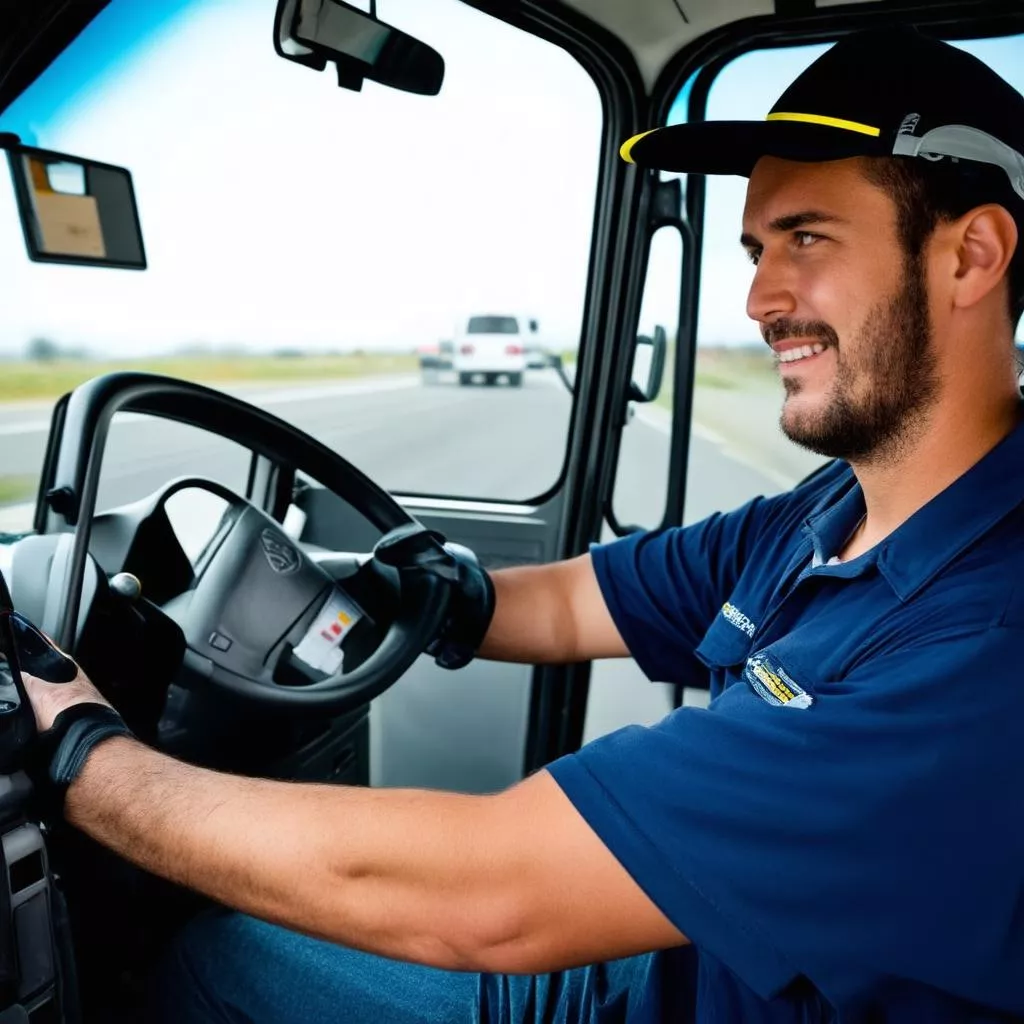 Tài xế đang vận hành xe tải chở xe ô tô