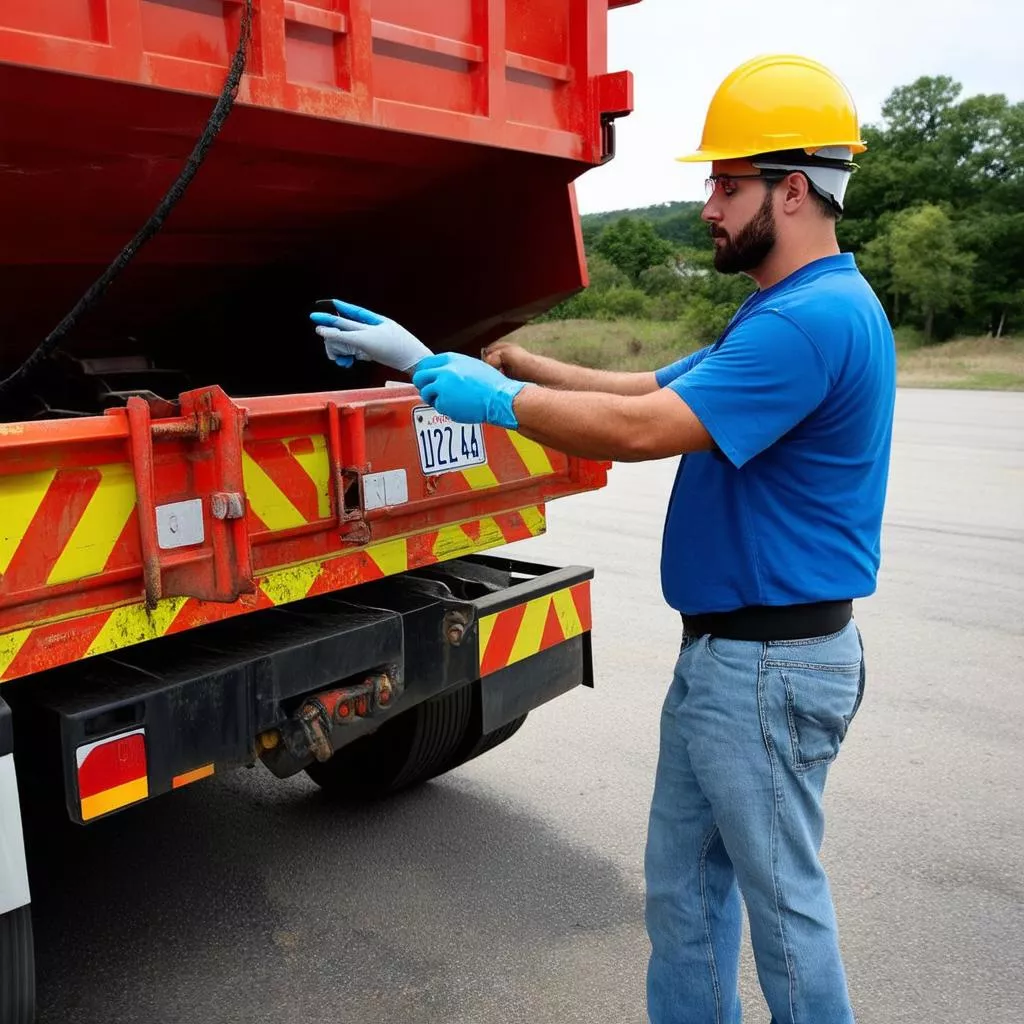 Tài xế hung cát đang kiểm tra biển số