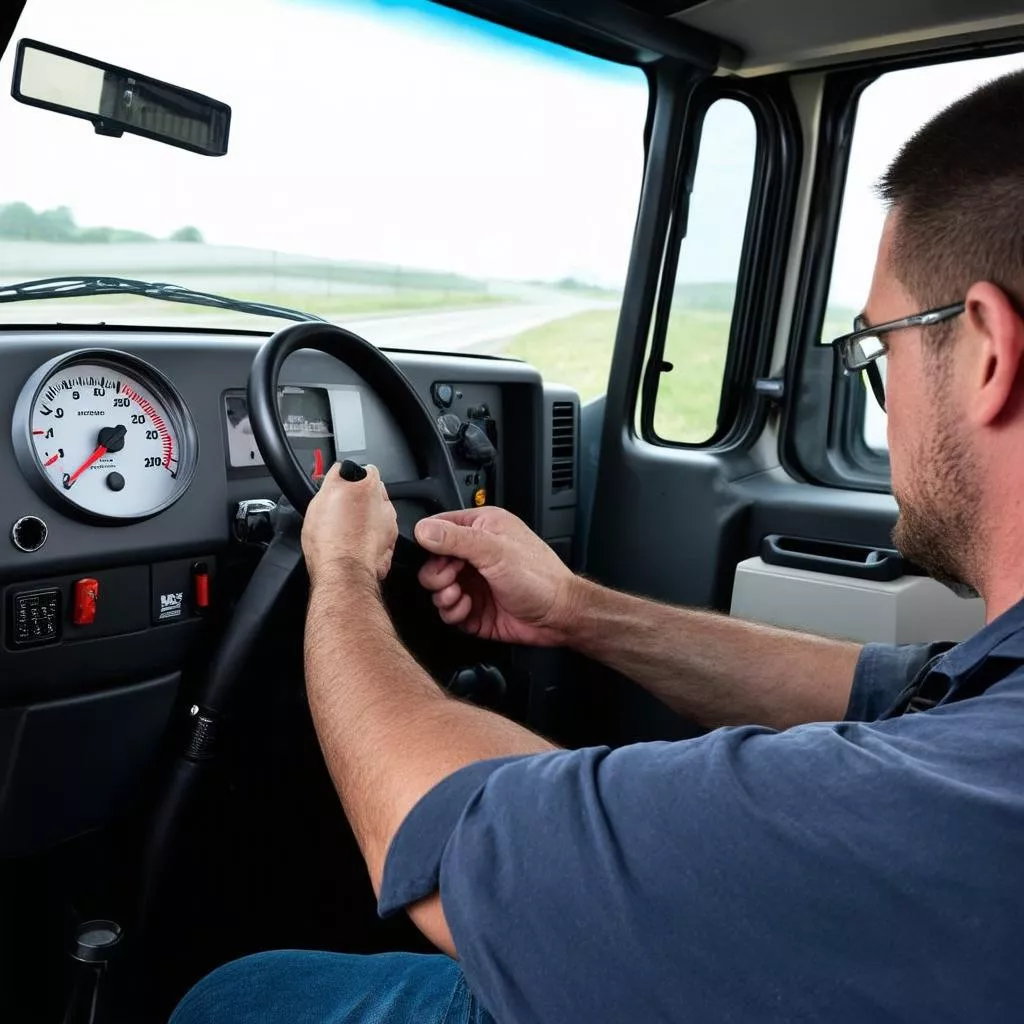 Tài xế kiểm tra định mức nhiên liệu