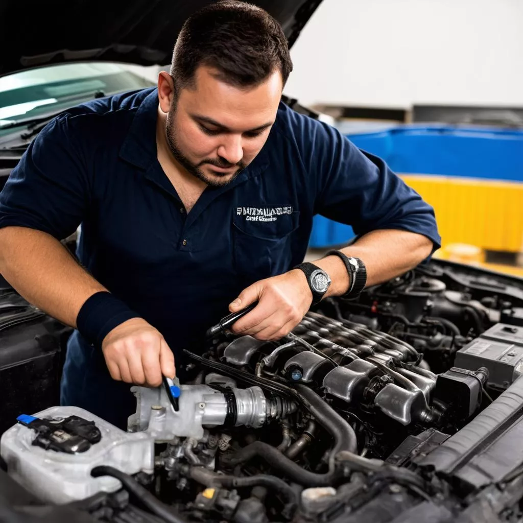 Tài xế kiểm tra động cơ