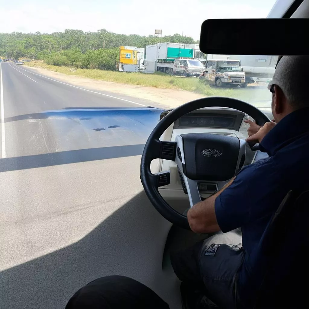 Tài xế kiểm tra xe tải