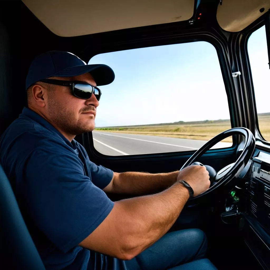 Camionista alla guida di un camion