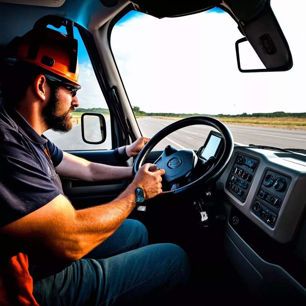 Condutor a conduzir um camião