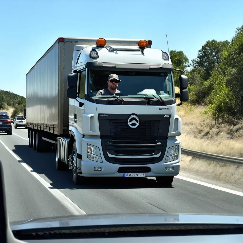 Truck driver on the road in a truck