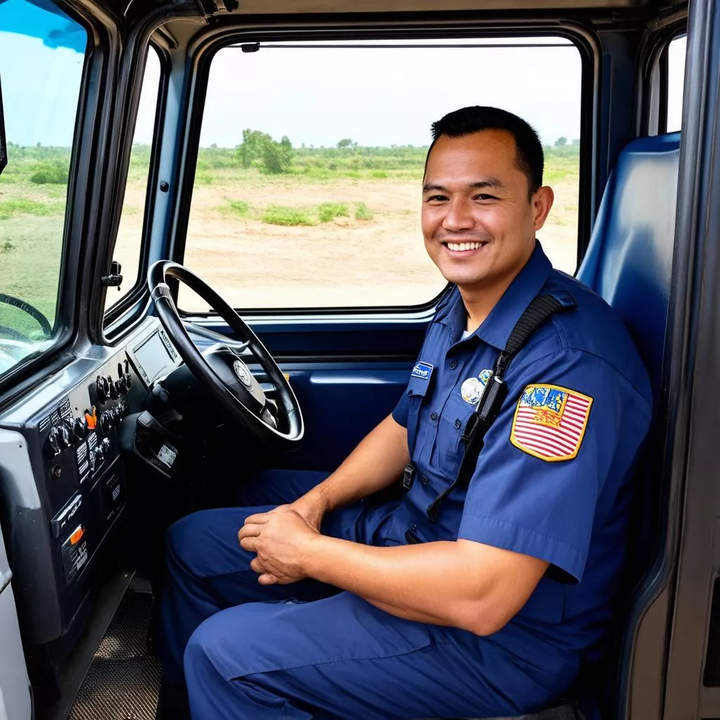 Driver driving an Isuzu truck