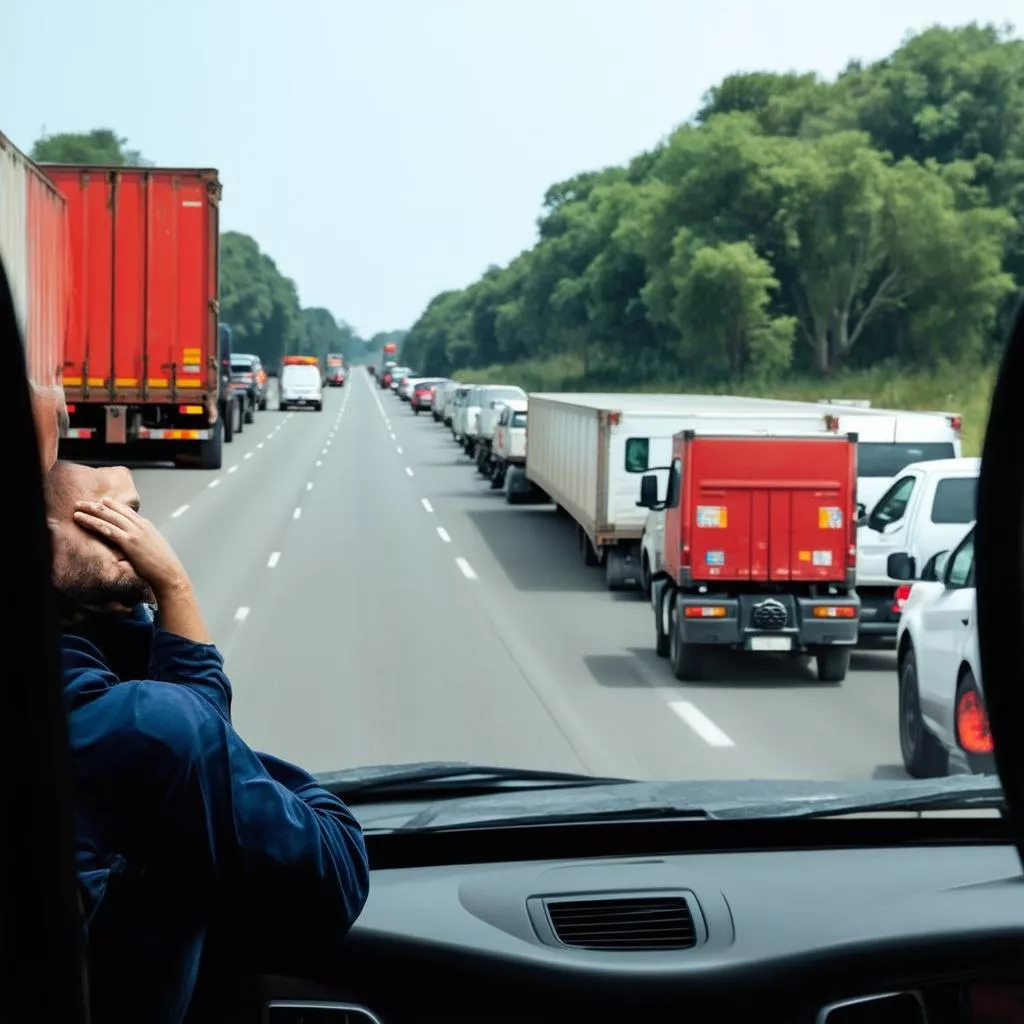 Truck driver stressed about traffic